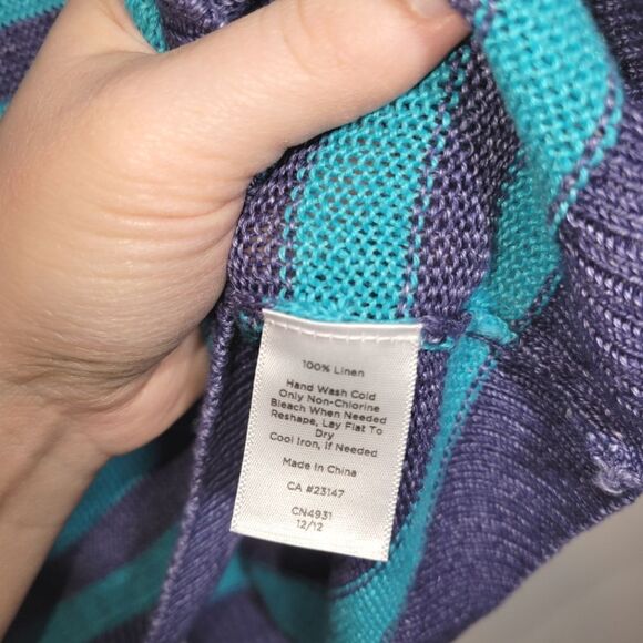 Talbots Linen Blue Striped Sweater Top XL - Picture 3 of 8